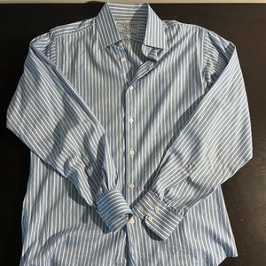 Charles Tyrwhitt Blue and White Striped Fitted Dress Shirt